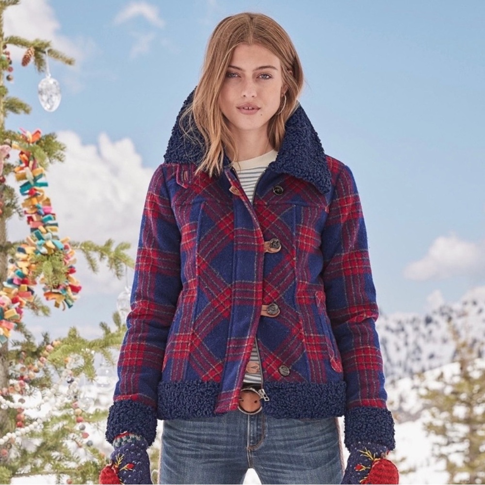 Sundance Greta Red and Blue Plaid Puffer Jacket